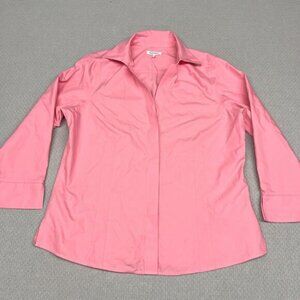 Foxcroft Top Womens 14 Pink Cotton Button Down Preppy Business Casual